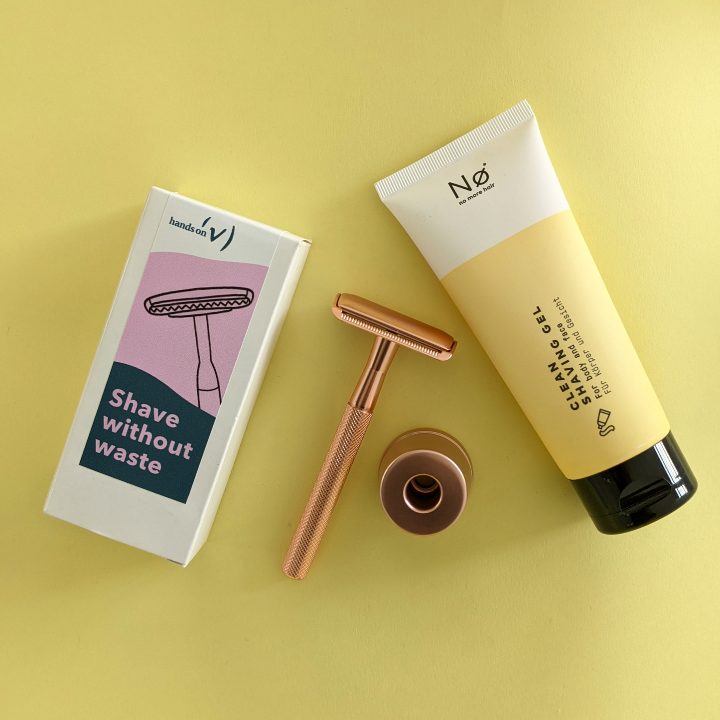 Shave without waste Set: Safety Razor + 5 Rasierklingen + Halter + Nø Cosmetics Shaving Gel